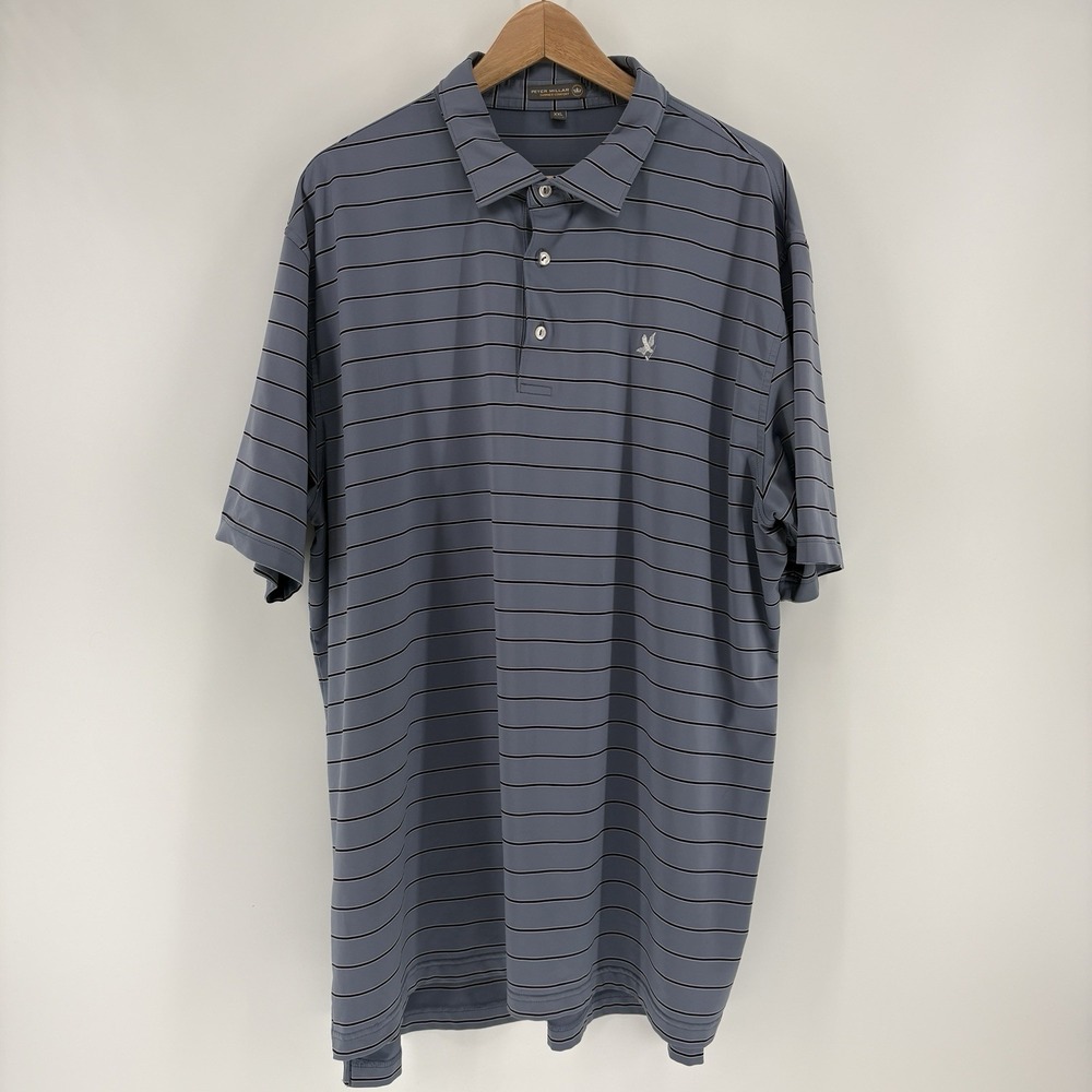 Peter Millar Summer Comfort Golf Performance Shirt Mens xxl Stretch Blue Stripe
